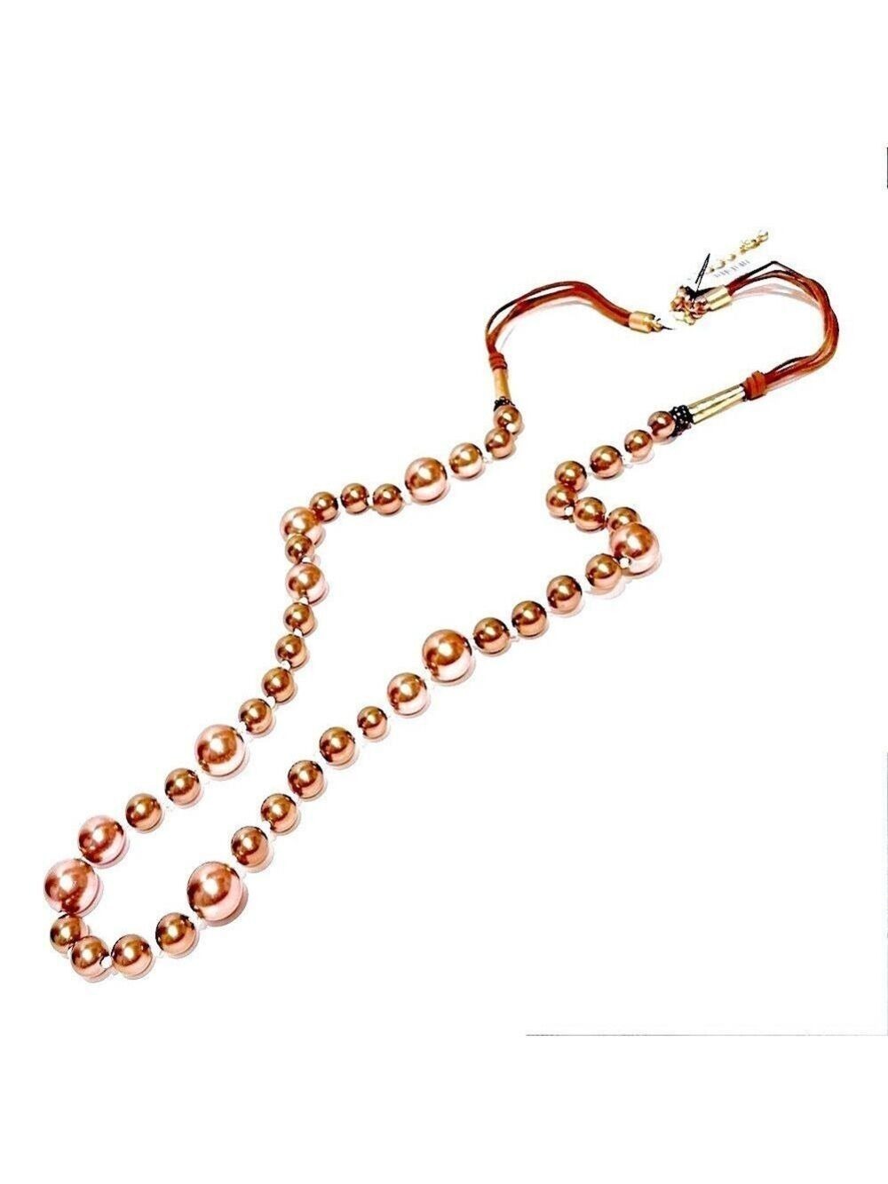 CHICO’s Rosegold Long Pearlized Graduated Bead Necklace NWT​